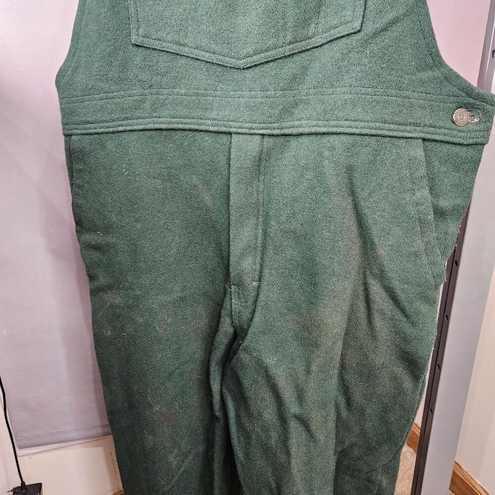 Vint Big Bill Mens Wool Bib Overalls Pants Size L 32 Green Work Hunting Outdoor - Picture 4 of 10